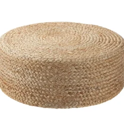 tectake Handgemaakte poef Banno Elipse van jute, rond, boho-stijl, Beige