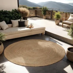 tectake® Handgeweven tapijt Glim van jute, boho-stijl, rond Ø 200 cm