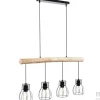 tectake Hanglamp Woody, 4-lichts, met houten balk, 40 W, Zwart/bruin