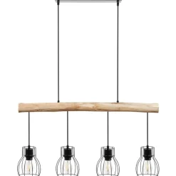 tectake Hanglamp Woody, 4-lichts, met houten balk, 40 W, Zwart/bruin