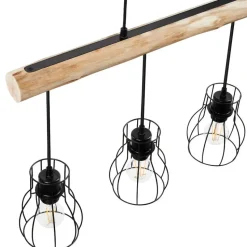 tectake Hanglamp Woody, 4-lichts, met houten balk, 40 W, Zwart/bruin