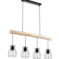tectake Hanglamp Woody, 4-lichts, met houten balk, 40 W, Zwart/bruin