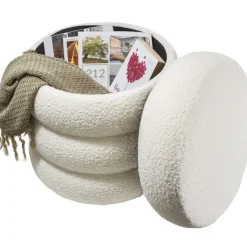 tectake Hocker Altu, gestoffeerd, opbergruimte, Bouclé Crèmewit