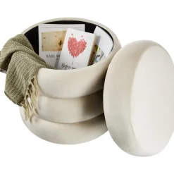 tectake Hocker Altu, gestoffeerd, opbergruimte, Fluweellook Crèmewit