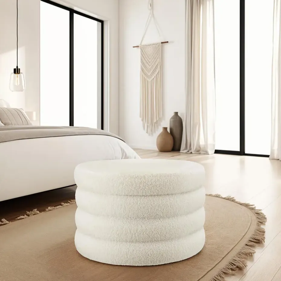 tectake Hocker Altu XL, gestoffeerd, opbergruimte, Bouclé Crèmewit