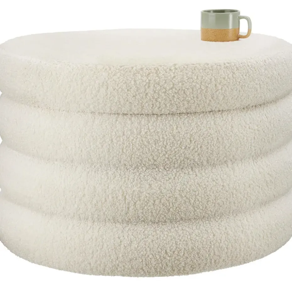 tectake Hocker Altu XL, gestoffeerd, opbergruimte, Bouclé Crèmewit