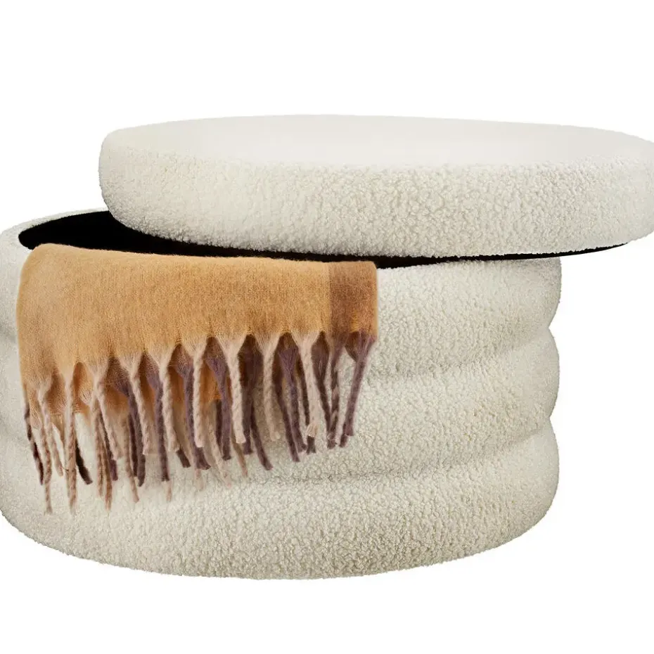 tectake Hocker Altu XL, gestoffeerd, opbergruimte, Bouclé Crèmewit