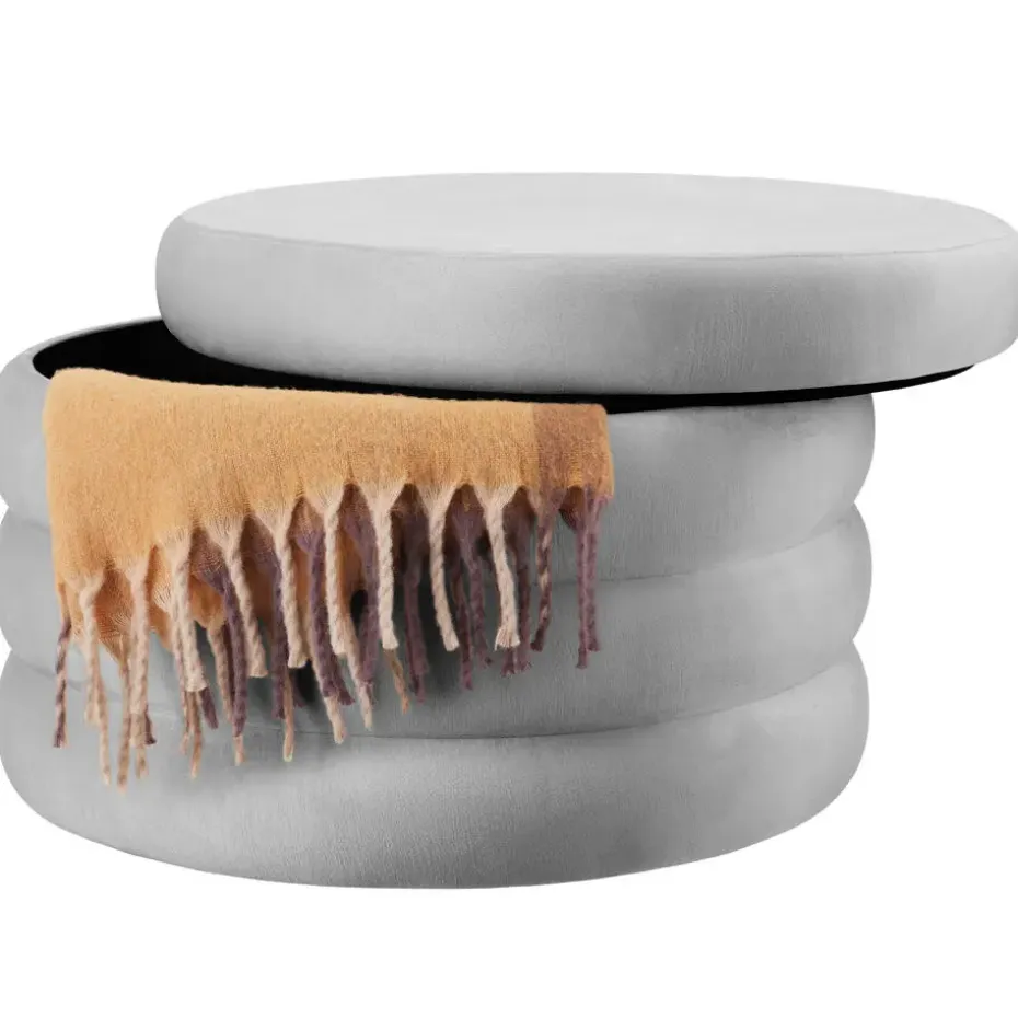 tectake Hocker Altu XL, gestoffeerd, opbergruimte, Fluweellook Grijs