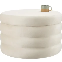 tectake Hocker Altu XL, gestoffeerd, opbergruimte, Fluweellook Crèmewit