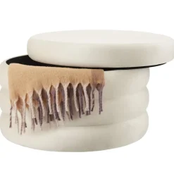 tectake Hocker Altu XL, gestoffeerd, opbergruimte, Fluweellook Crèmewit