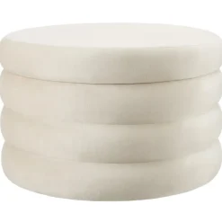 tectake Hocker Altu XL, gestoffeerd, opbergruimte, Fluweellook Crèmewit