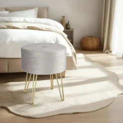 tectake Hocker Ava gestoffeerd in fluweellook 300kg met opbergruimte