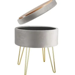 tectake Hocker Ava gestoffeerd in fluweellook 300kg met opbergruimte