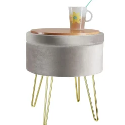 tectake Hocker Ava gestoffeerd in fluweellook 300kg met opbergruimte