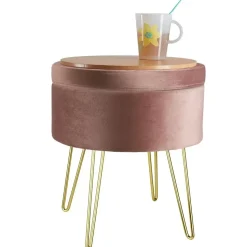 tectake Hocker Ava gestoffeerd in fluweellook 300kg met opbergruimte, Roze