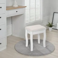 tectake Hocker voor makeup-tafel rozenpatroon, Wit