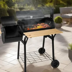 tectake Houtskool barbecue Smoker met thermometer, Zwart