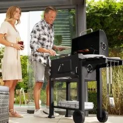 tectake Houtskoolbarbecue in hoogte verstelbaar, Zwart