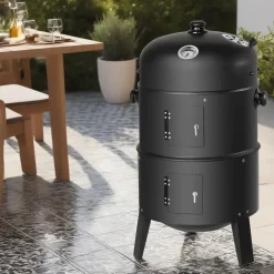 tectake Houtskoolbarbecue rookton 3 in 1, Zwart