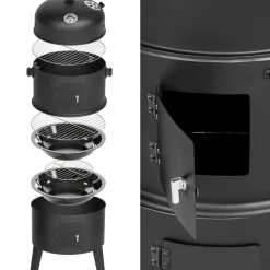 tectake Houtskoolbarbecue rookton 3 in 1, Zwart