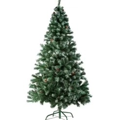 tectake Kunstkerstboom met dennenappels en metalen standaard 180cm, Groen