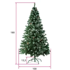 tectake Kunstkerstboom met dennenappels en metalen standaard 180cm, Groen