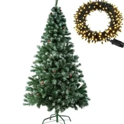 tectake Kunstkerstboom met dennenappels en metalen standaard 180cm, Groen