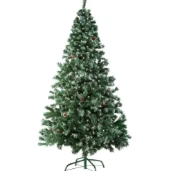 tectake Kunstkerstboom met dennenappels en metalen standaard 180cm, Groen