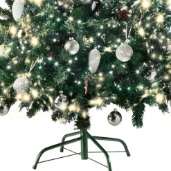 tectake Kunstkerstboom met dennenappels en metalen standaard 180cm, Groen