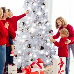 tectake Kunstkerstboom natuurgetrouw met metalen standaard wit, Wit