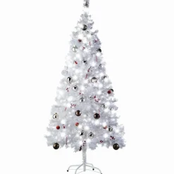 tectake Kunstkerstboom natuurgetrouw met metalen standaard wit, Wit