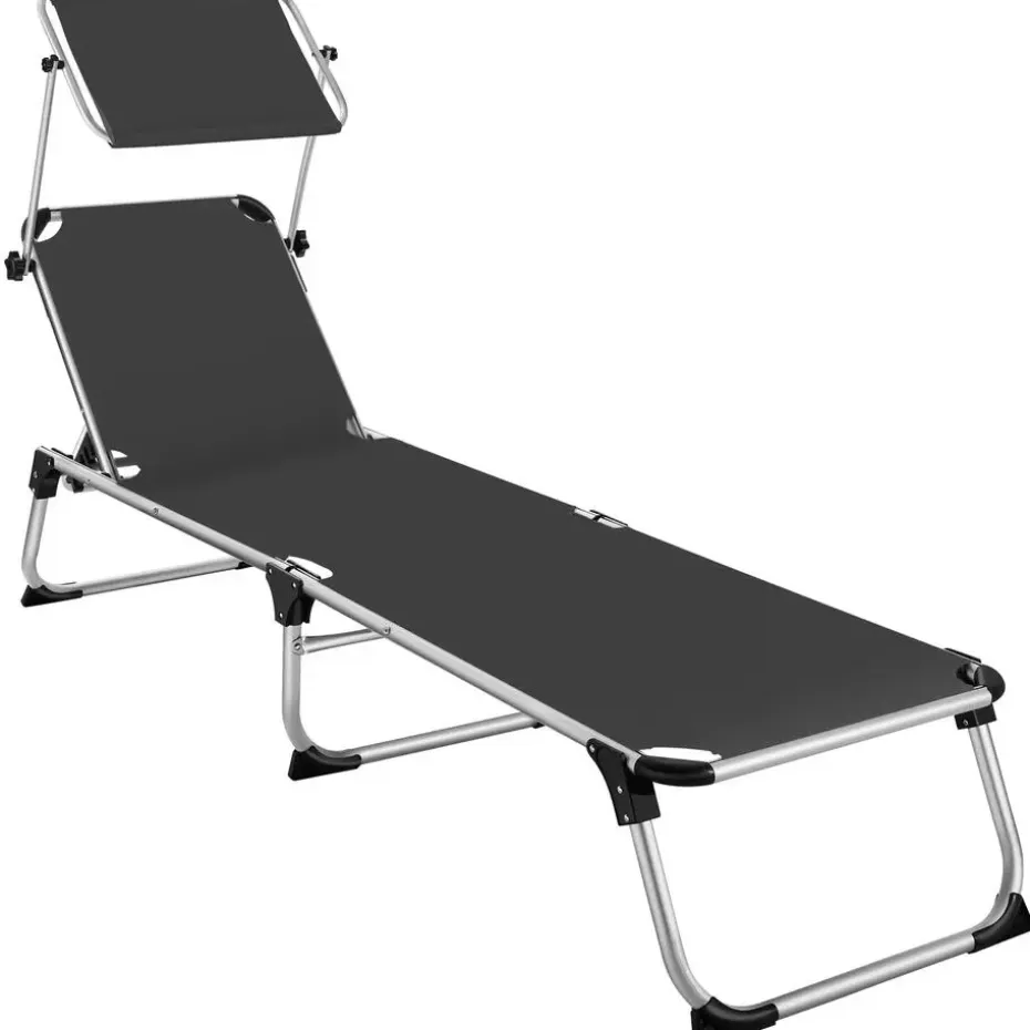 tectake Ligbed Aurelie van aluminium, 6 standen, Zwart