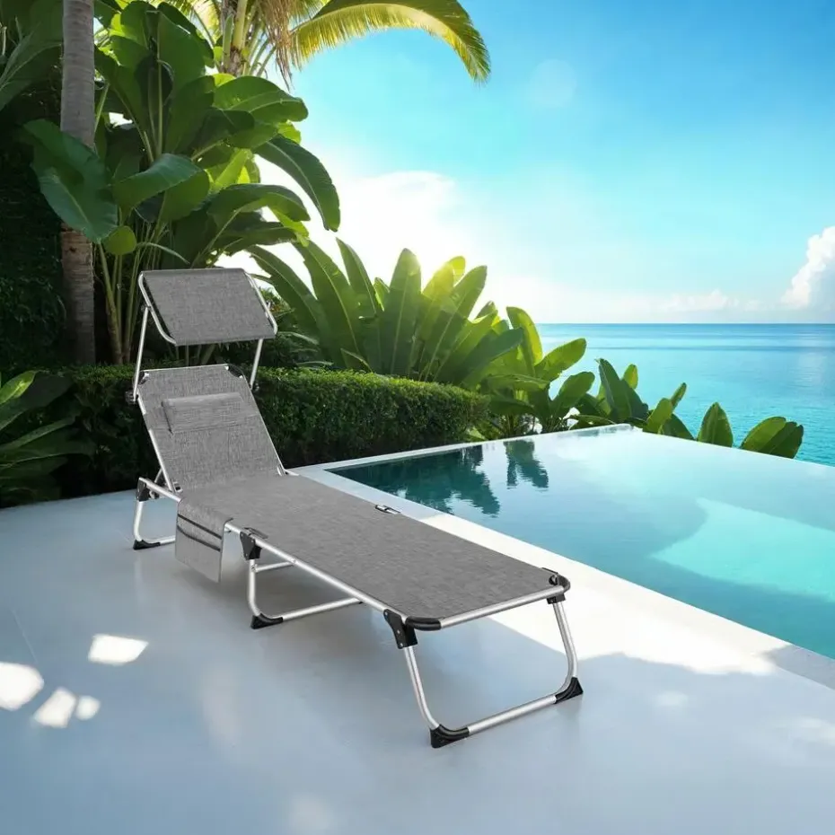 tectake Ligbed Aurelie van aluminium, 6 niveaus, Grijsgevlekt