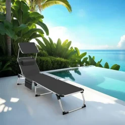 tectake Ligbed Aurelie van aluminium, 6 niveaus, Zwart