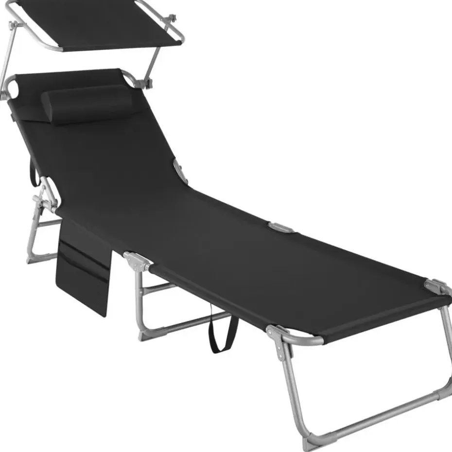 tectake Ligbed Chloé 4-niveaus, hoofdkussen en tas, Zwart