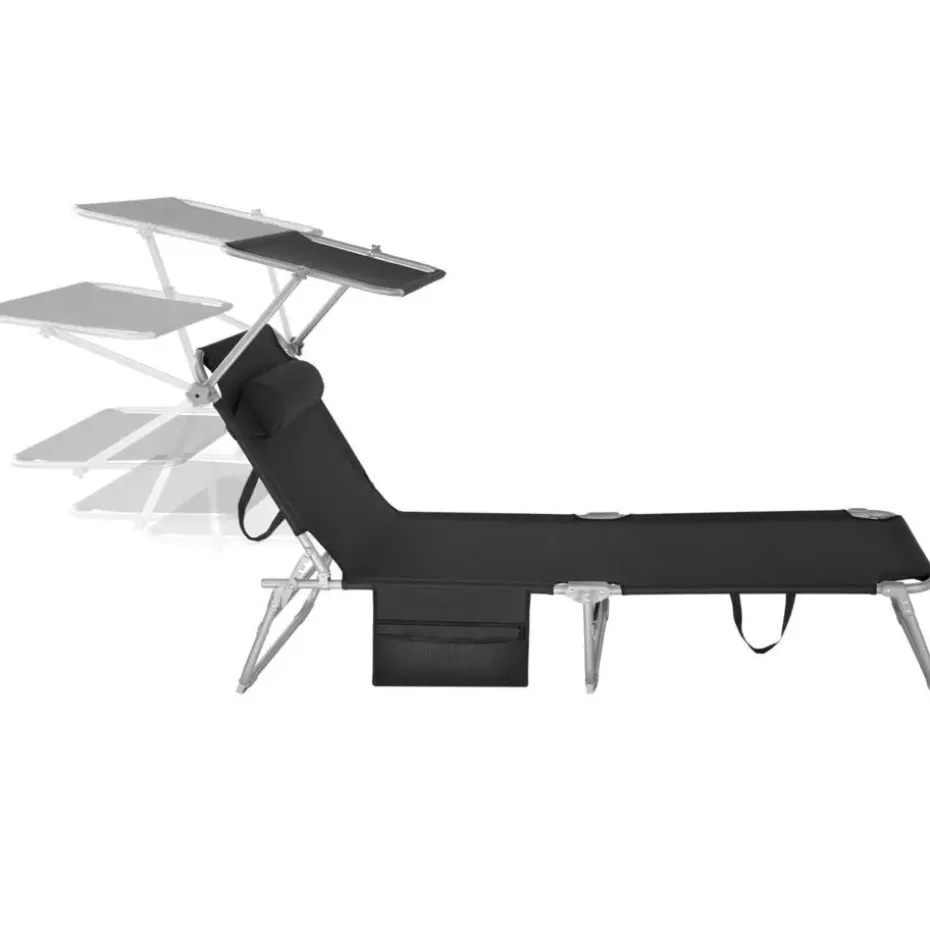 tectake Ligbed Chloé 4-niveaus, hoofdkussen en tas, Zwart