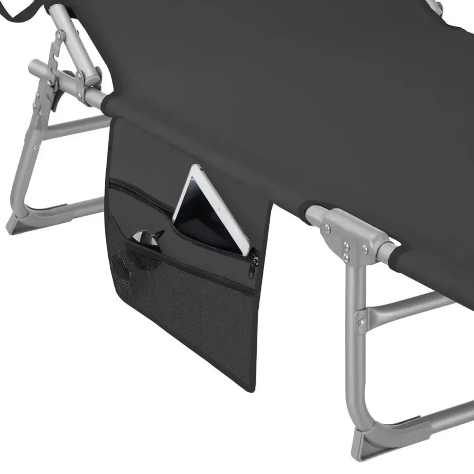 tectake Ligbed Chloé 4-niveaus, hoofdkussen en tas, Zwart