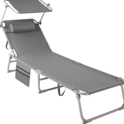 tectake Ligbed Chloé 4-niveaus, hoofdkussen en tas, Grijs