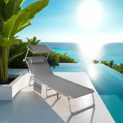 tectake Ligbed Chloé 4-niveaus, hoofdkussen en tas, Grijs