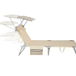 tectake Ligbed Chloé 4-niveaus, hoofdkussen en tas, Beige