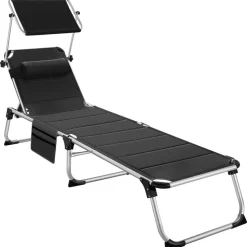 tectake Ligbed Lorella gestoffeerd, inklapbaar, Zwart