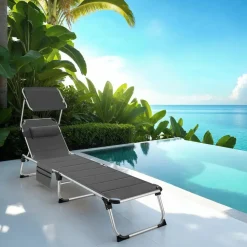 tectake Ligbed Lorella gestoffeerd, inklapbaar, Grijs