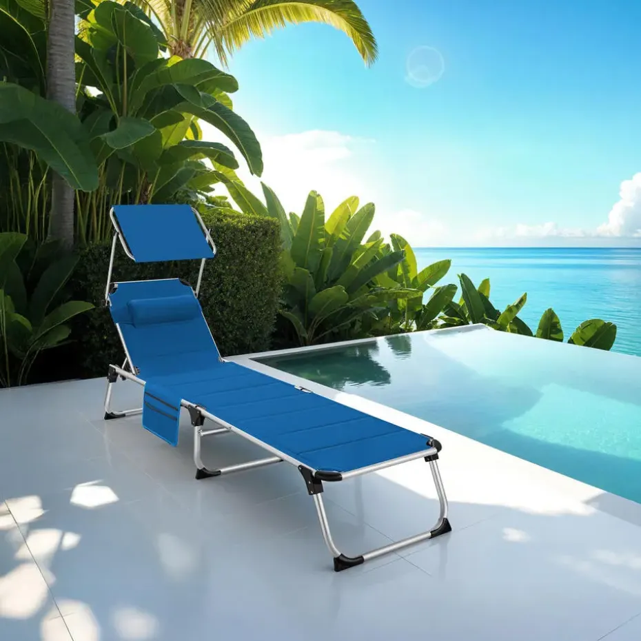 tectake Ligbed Lorella gestoffeerd, inklapbaar, Blauw