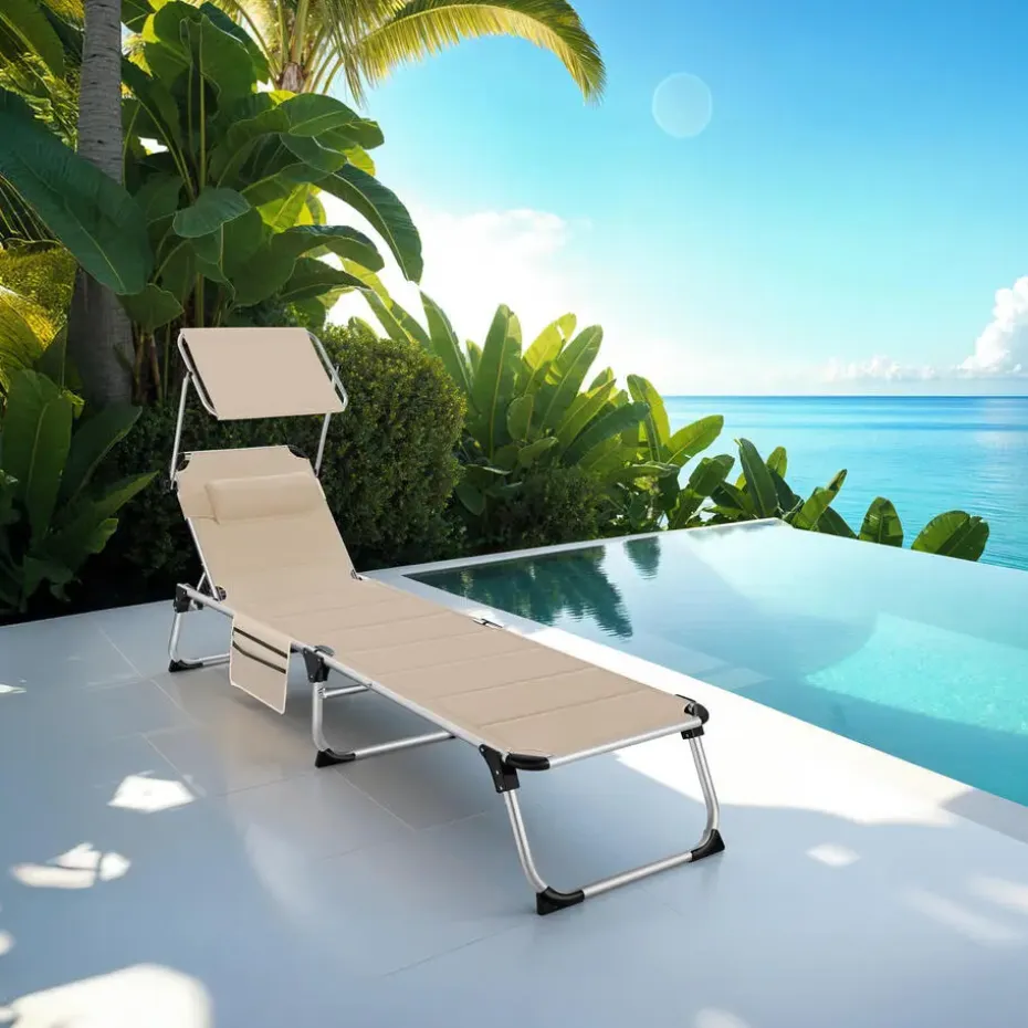 tectake Ligbed Lorella gestoffeerd, inklapbaar, Beige