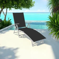 tectake Ligbed Marisol aluminium, 7 standen, Zwart/zilver