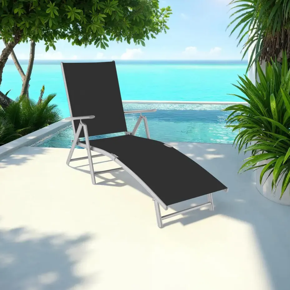 tectake Ligbed Marisol aluminium, 7 standen, Zwart/zilver