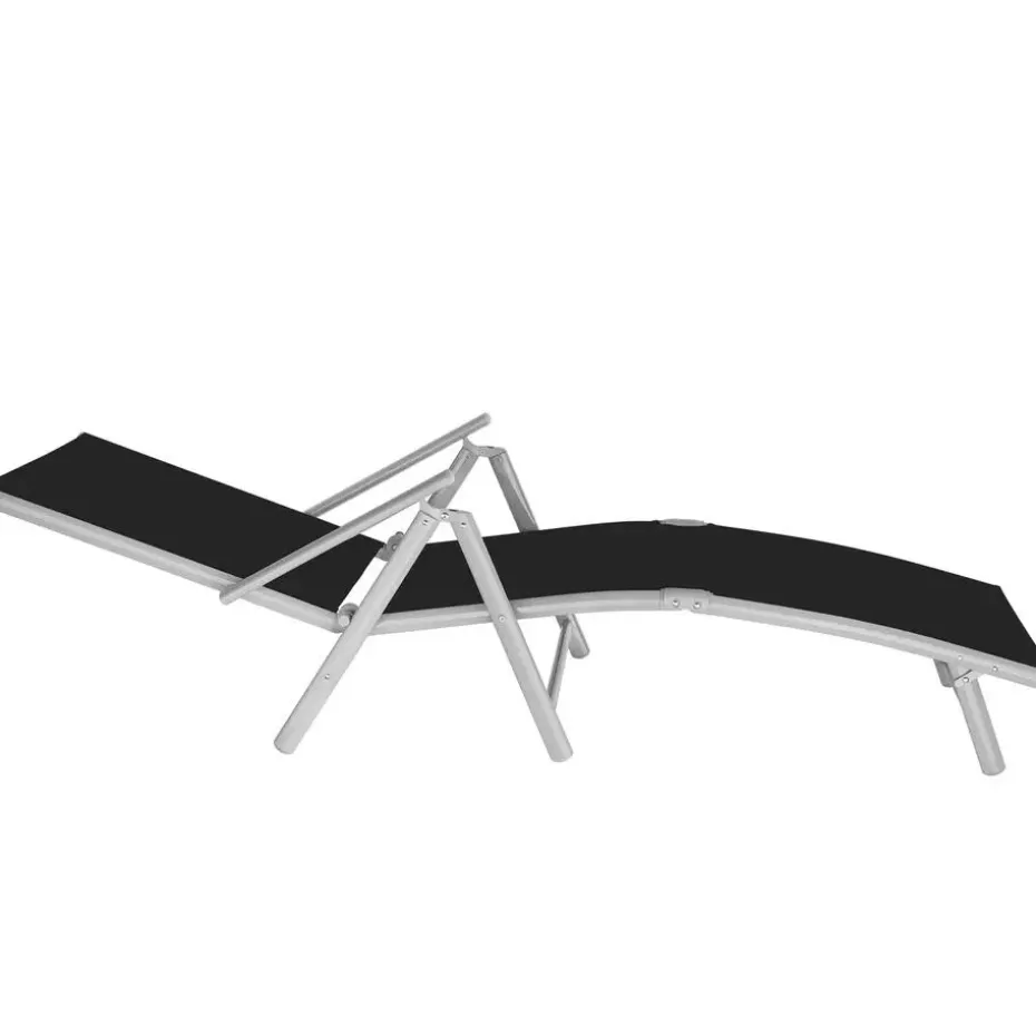 tectake Ligbed Marisol aluminium, 7 standen, Zwart/zilver