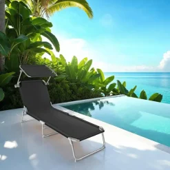 tectake Ligbed met 4 standen, Zwart