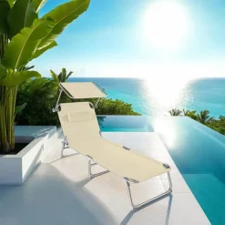 tectake Ligbed 4-niveaus met hoofdkussen, Beige