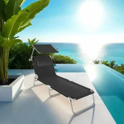 tectake Ligbed 4-niveaus met hoofdkussen, Zwart